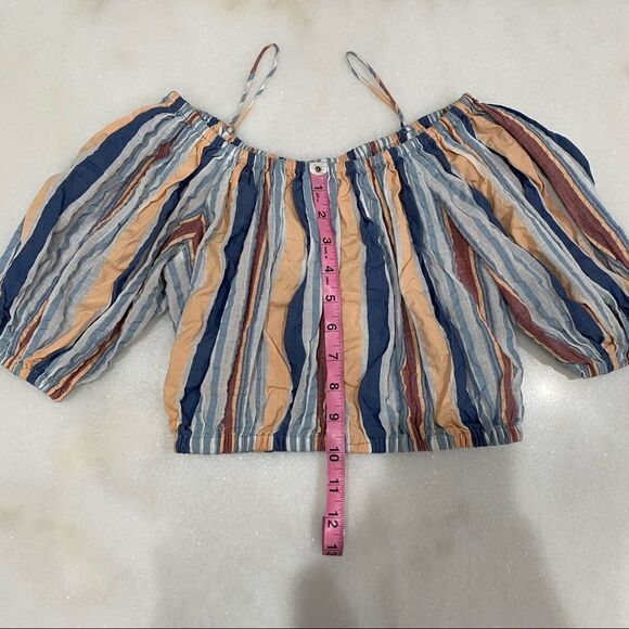 Ulla Johnson Off The Shoulder Seersucker Striped Crop Top - Picture 8 of 13